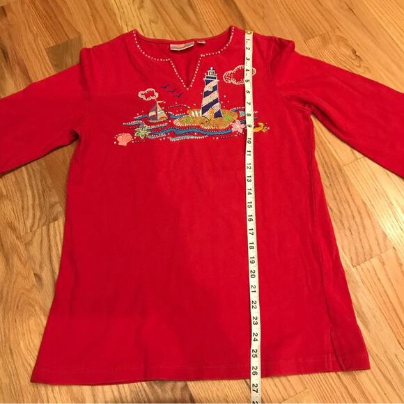 Quaker factory beaded embroidered lighthouse nautical top size small - Picture 3 of 7